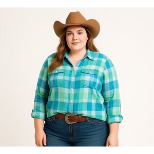 Tommy Hilfiger Women's Plaid Long XL Sleeve Button Down Shirt Roll Up Sleeve